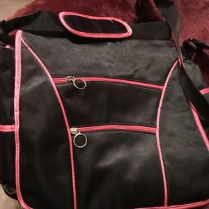 Black/Pink Sateen Crossbody Messenger Bag
